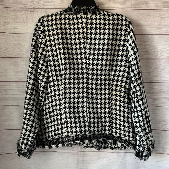 Moka Sport Black and White Houndstooth Blazer Jacket Rhinestone Fringe Size M - Picture 4 of 16
